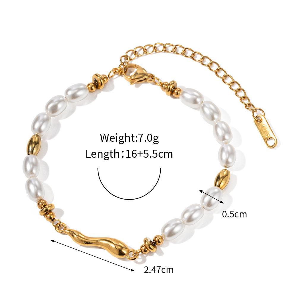 Vintage Luxury Pearl Beads Chain Bracelet Jewelry Gift 18k Gold Plated Stainless Steel Simple Daily Bracelet for Women