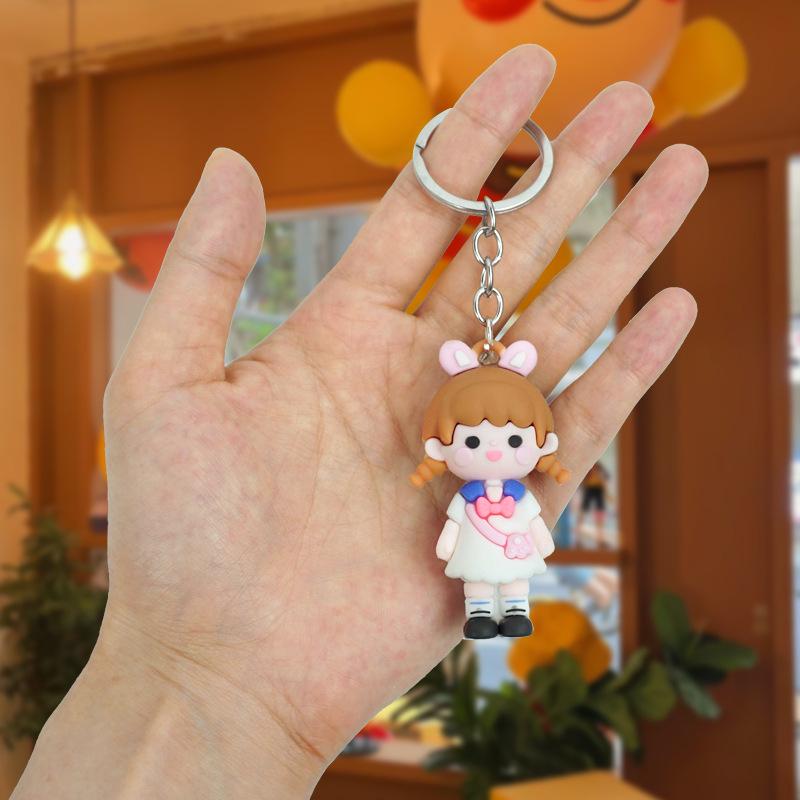 Adorable Braided Girl & Boy Figurine Keychain Charms: Creative Cartoon Backpack Pendants