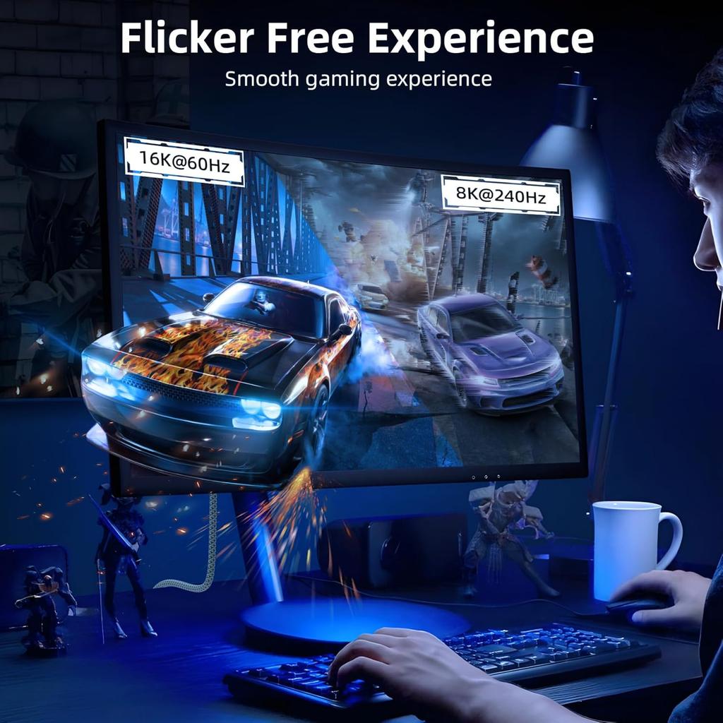 HD Video Cable 2.1 DisplayPort Braided Cable DP To DP 80Gbps Maximum Support 16K@60hz Suitable for High-brush Laptops Graphics Card Display Projector