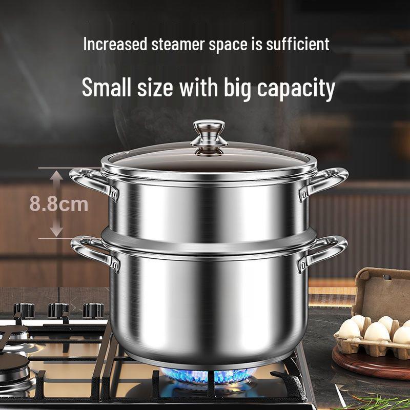 Stainless Steel Double Layer Soup Pot and Steamer for Gas & Induction Cooktops