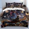 Magical Cat Adventuring Night Sky Exquisite Three-Piece Bedding Set Gift For Kids And Adults