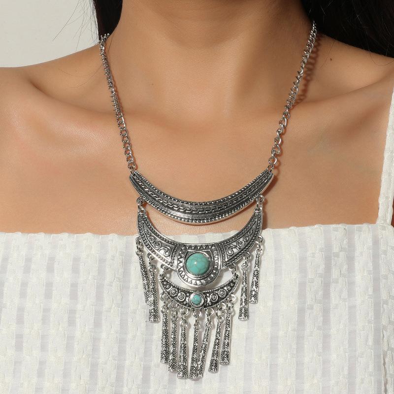 Retro Ethnic Style Alloy Collarbone Chain Hollow Flower Creative Necklace Bohemian Hanfu Ancient Clothing Neck Chain Necklace