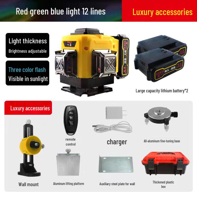 Lv Yi 12-Line Digital Laser Level with High-Precision Purple, Green, Red Light for Outdoor and Indoor Use