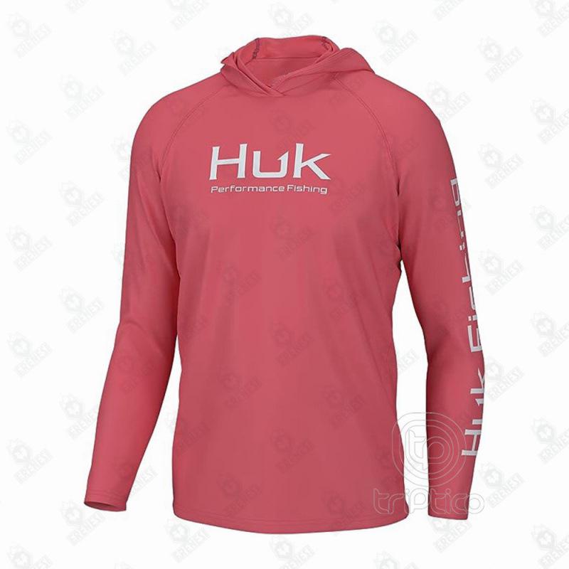 HUK Outdoor Hooded Sun Protection Fishing Shirt - UV Guard & Milk Silk for Comfort