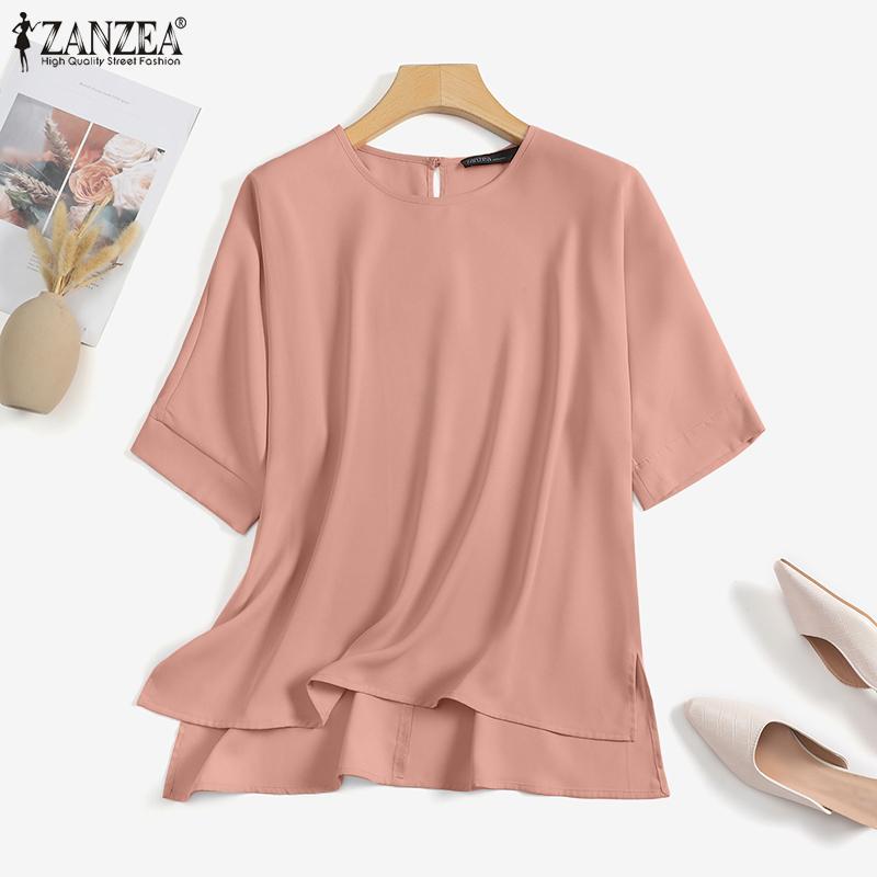 

ZANZEA Летняя повседневная женская блузка с круглым вырезом и рукавами 3/4