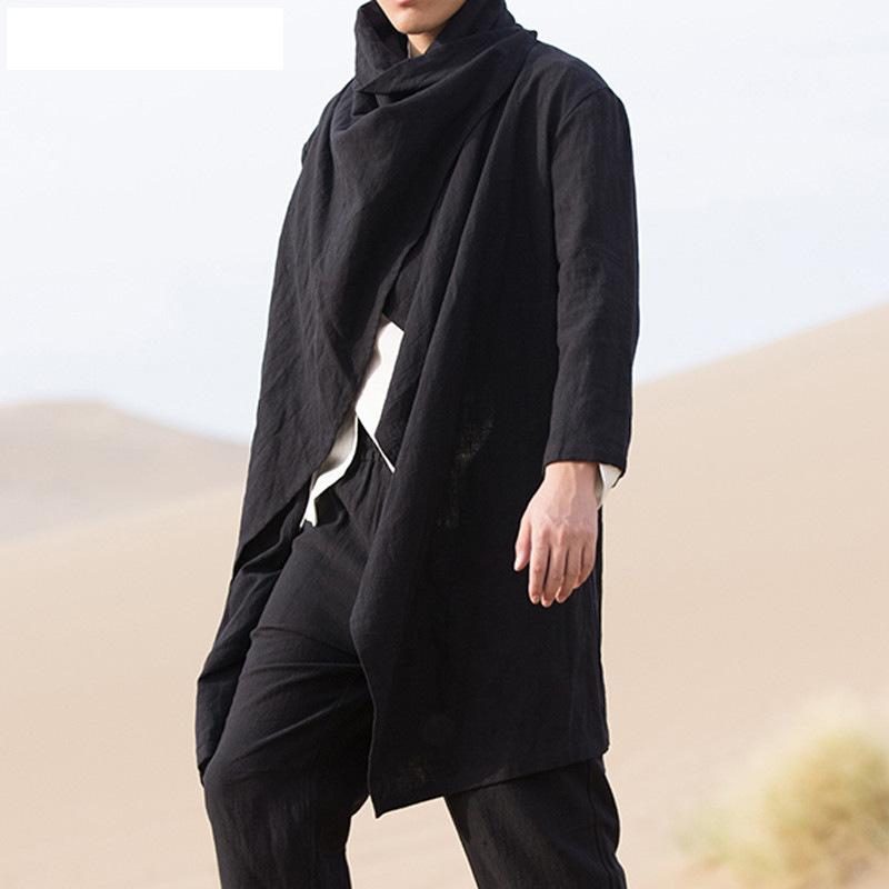 Mantello Irregolare da Uomo Primavera e Autunno Monocolore Casual Manica Lunga con Revers