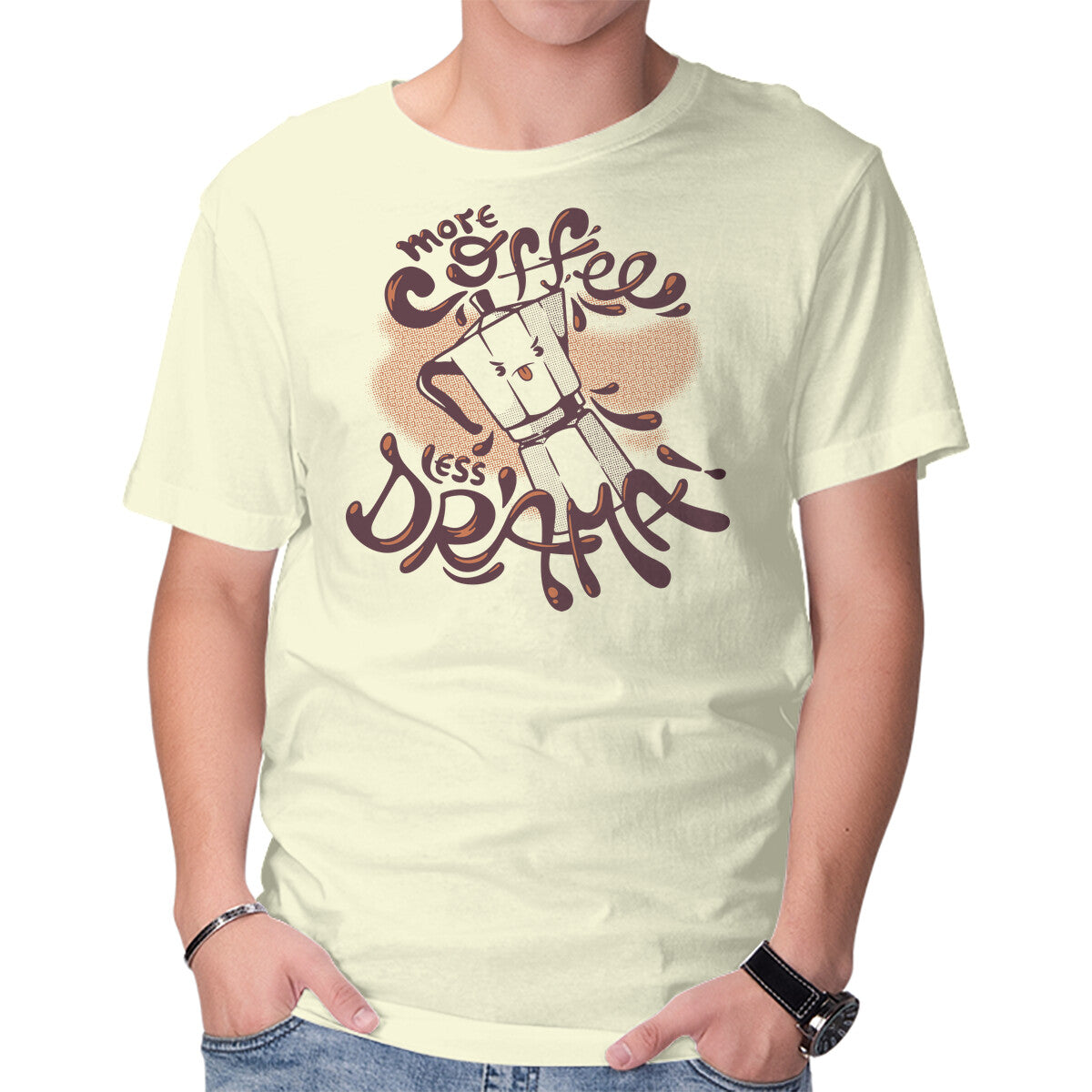 Unisex Crew Neck T-Shirt More Coffee Less Drama Graphic Short Sleeve Casual Tee XXXXL