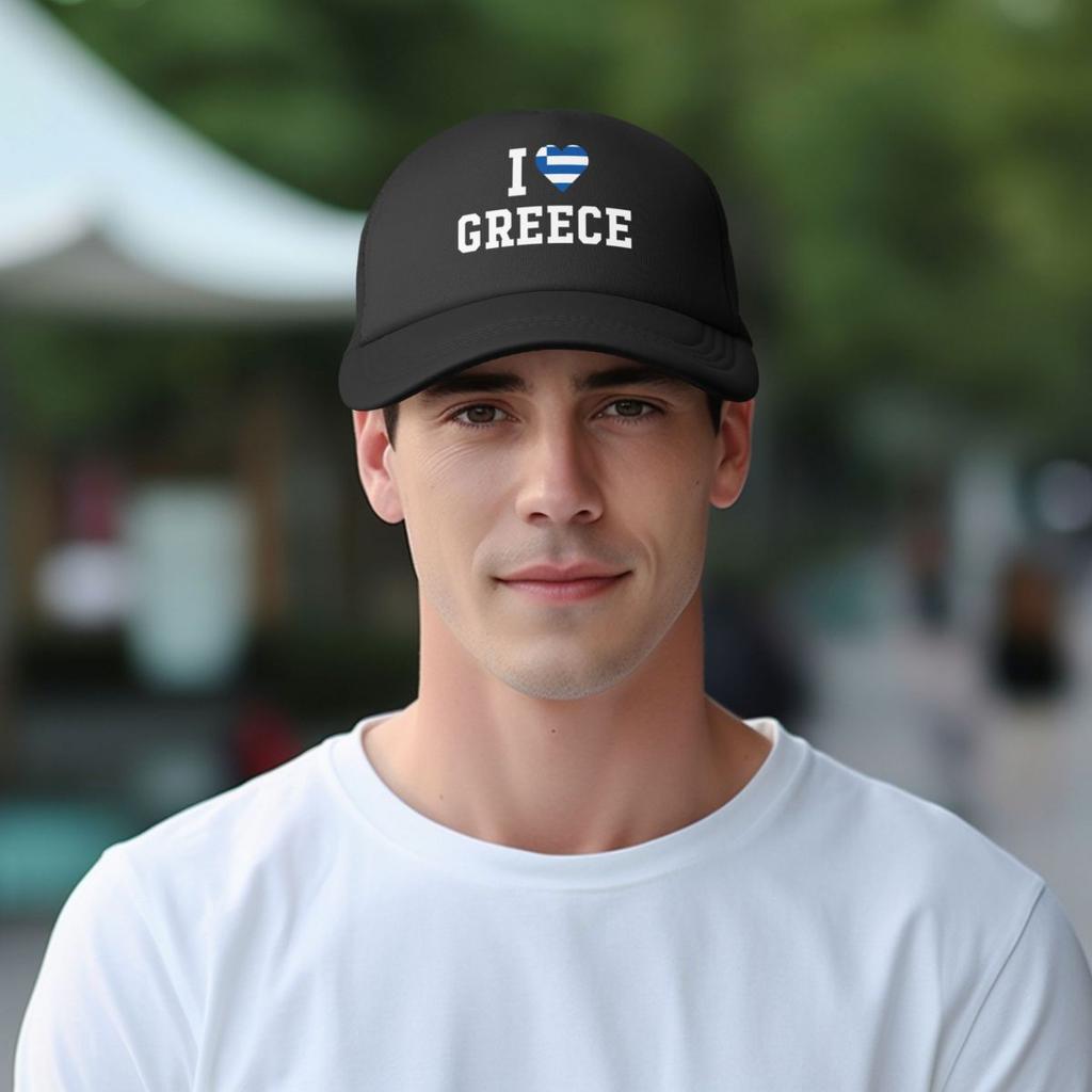 Jeg elsker Hellas Flagg Baseballcaps for Unisex Kvinner Bulk Snapback Truckerhatter Justerbare Unisex Fiske Mesh-bakhatter