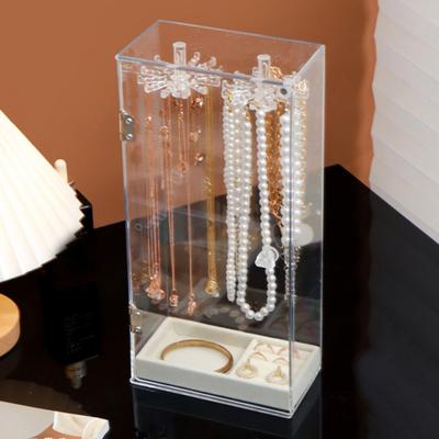 Jewelry Rack Organizer Necklace Holder Large Capacity Rotatable Design Dustproof Clear Earrings Jewelry Organizer Display Case