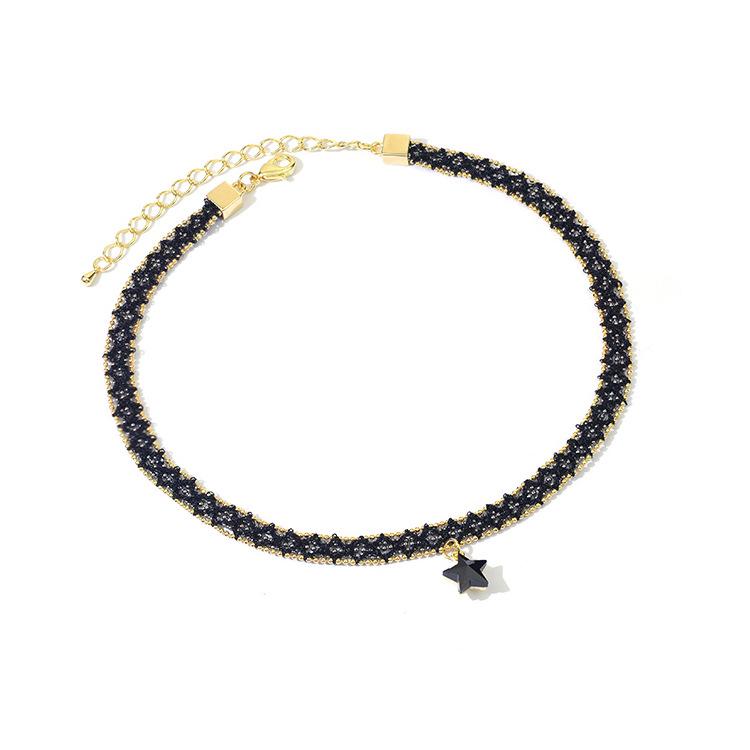 Ladies Womens Black Choker Necklace with Black Chain and Pentagram Star Charm Pendant Collar Necklace
