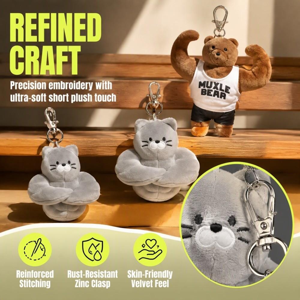 Fluffy Cat Plush Pendant Soft Cartoon Plush Keyring Cute Muscle Cat Plush Keychain  Men