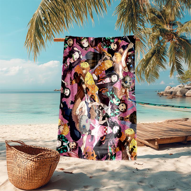 Japanese artist Koyoharu Gotouge's Demon Slayer beach towel, outdoor camping vacation swimming beach towel, outdoor absorbent bath towel blanket K18