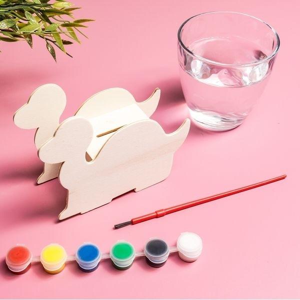 Dinosaurier-Sparschwein aus Holz zum Bemalen mit 6 Farbtöpfen und Pinsel