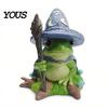 Creative Halloween Tabletop Accessory Witch Frog Ornaments, Resin Magic Wizard Figurine, Micro-landscape Miniature Cute Fantasy Mini Statue