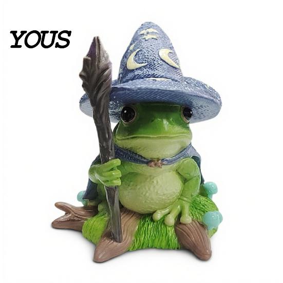 Creative Halloween Tabletop Accessory Witch Frog Ornaments, Resin Magic Wizard Figurine, Micro-landscape Miniature Cute Fantasy Mini Statue