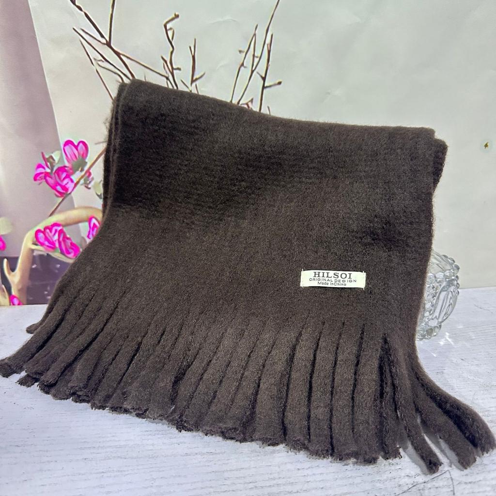 Solid Color Tassel Soft Waxy Plush Scarf for Women Autumn and Winter Plus Velvet Thickened Versatile Couple Student Warm Scarf