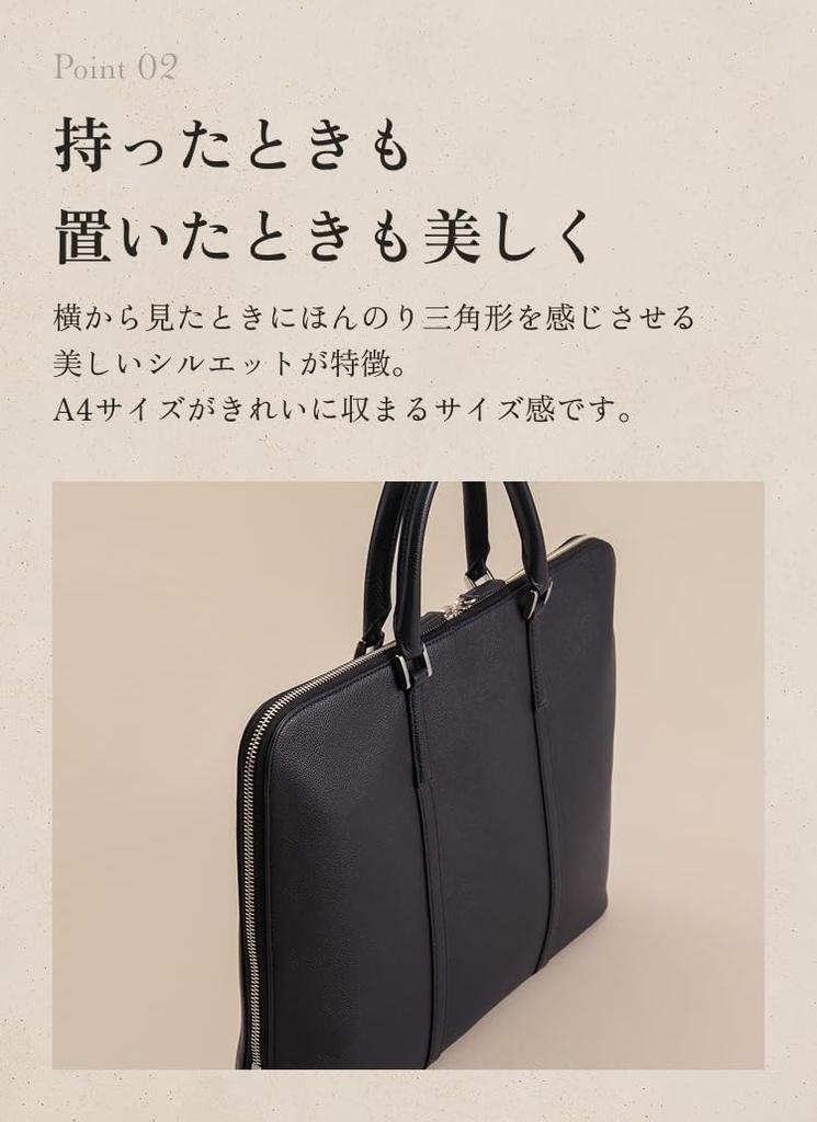 [LIB] Slim Business Bag, Water-Repellent Original Leather, Genuine Cowhide Leather, Unisex, Slim Design, Fits 14-inch PCs, Self-Standing, Double