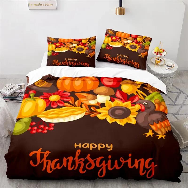 Comforter Thanksgiving Day Twin King Cartoon Pumpkin Turkey Bedding Set Microfiber Maple Leaves Comforter For Boys Teen