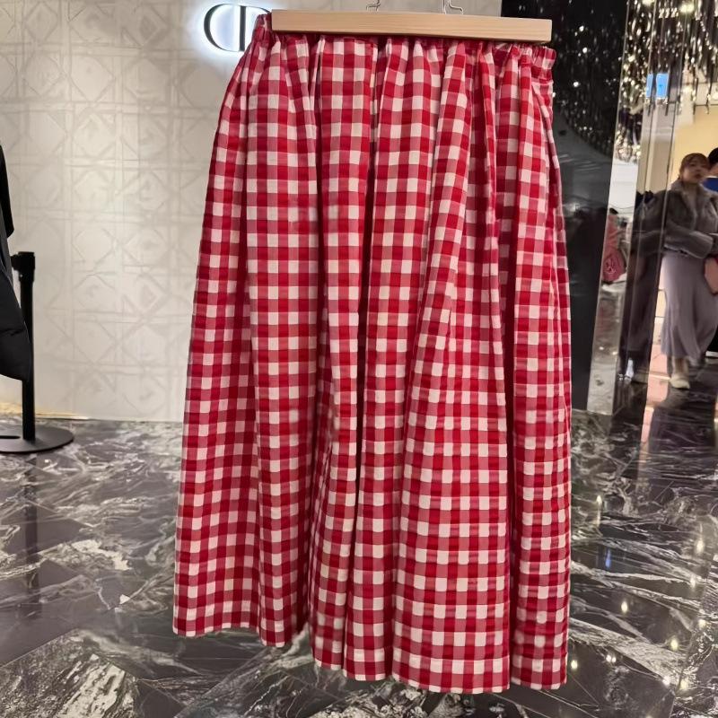 

CDG KZYU Spring/Summer Plaid High-Waisted A-Line Midi Skirt Large красный