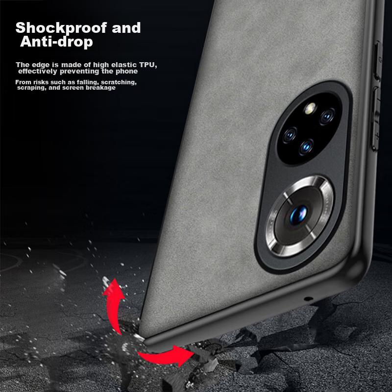 Honor 50 Phone Case, Honor 50 Full Lens Protection, Silicone Soft Edge, Shockproof, Ultra-Thin, Simple And Leather Texture Case, Quiet Black