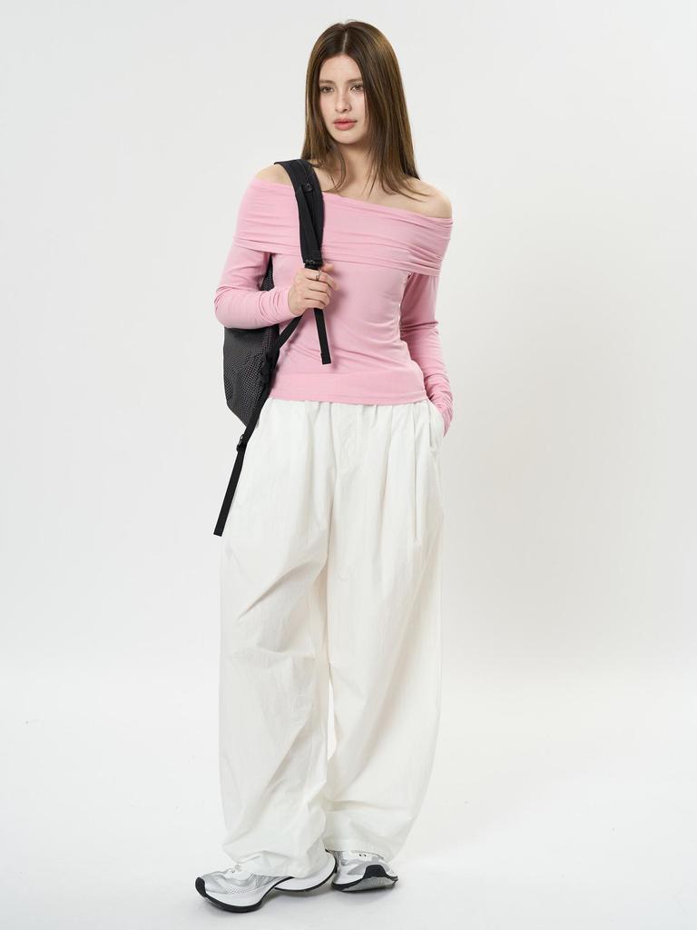 Louvre Spring Korean Style One-Shoulder Slim Fit Casual Top for Women