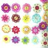 100 Stück Bemalte blütenförmige Holzknöpfe Mehrfarbig gemischte Knöpfe Holzbastelarbeiten Kleidungsverschluss Charakteristische Holzprodukte