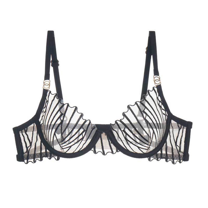 Sexy Lingerie French Ultra-thin Mesh Embroidered Bra Underwear Large Chest Small Large Size Underwear
