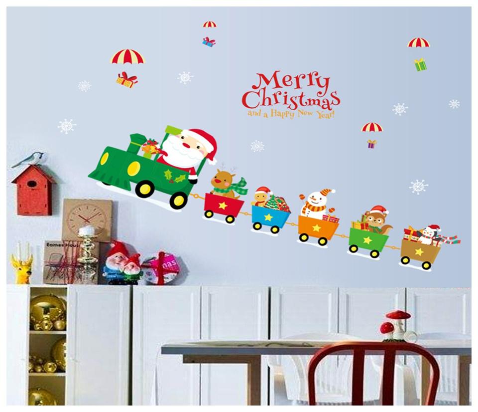 Christmas Cartoon Train Sticker Decor Children's Room Bedside Shop Window Glass Scene Arrangement Festival Atmosphere Dress Up
