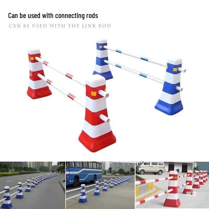 Plastic Water-Filled Barrier: Blue/White Guardrail with Red/White Connectors