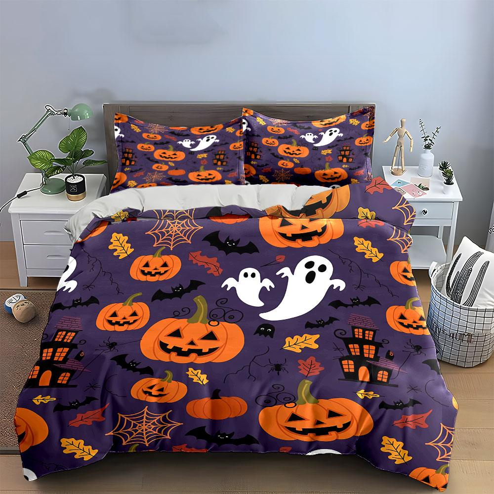 Halloween Pumpkins and Ghosts Bedding Duvet Cover Set Duvet Cover Pillowcases  (1*Duvet Cover 2*Pillowcases, without duvet insert)