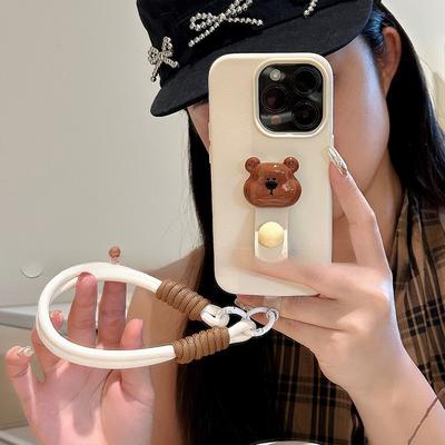 Coffee Bear Rings for IPhone 16 Promax Apple 14 Mobile Phone Case 13 Anti-fall 12 Full Cover 15 Lanyard
