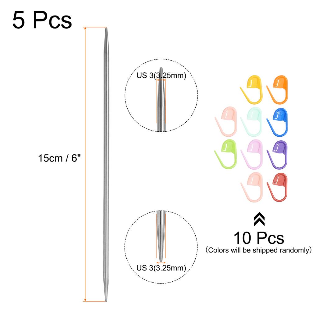 5Pcs Knitting Needle Size US 1.2-5mm Length Stainless Steel Double Pointed Sweater Stitching Needles w 10 Colorful Stitch Marker