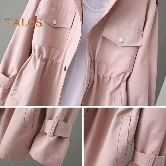 Kurtka damska jesień/zima Kołnierz stójka Kieszenie na piersi Zapięcie na zamek błyskawiczny Wąska talia Jednolity kolor Średniej długości Kurtka podróżna na zewnątrz Zakupy dojazdy do pracy