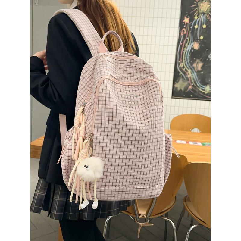 Plaid backpack for womeninsLarge-capacity student backpack in college style, lightweight, casual, and versatile for high school