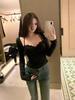 Lace Patchwork Off-Shoulder Long-Sleeve Cropped Top for Women