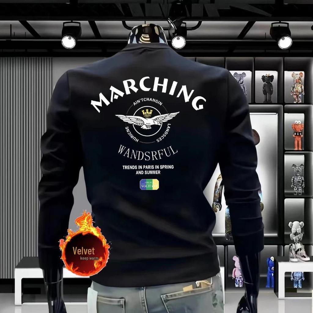 2025 Men's Autumn Fleece-Lined Hoodie – Trendy Round Neck, Long Sleeve Winter Top