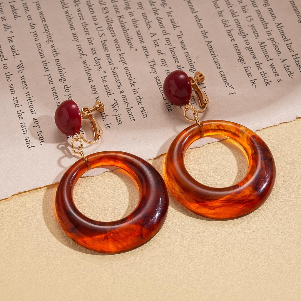 Wind Resin Hollow Geometric Round Silver Needle Earrings Maillard Autumn and Winter Earrings