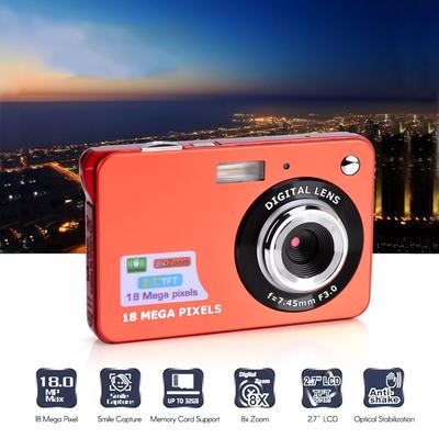 Digital Camera Mini Pocket Camera 18MP 2.7 Inch LCD Screen 8x Zoom Smile Capture Anti-Shake with