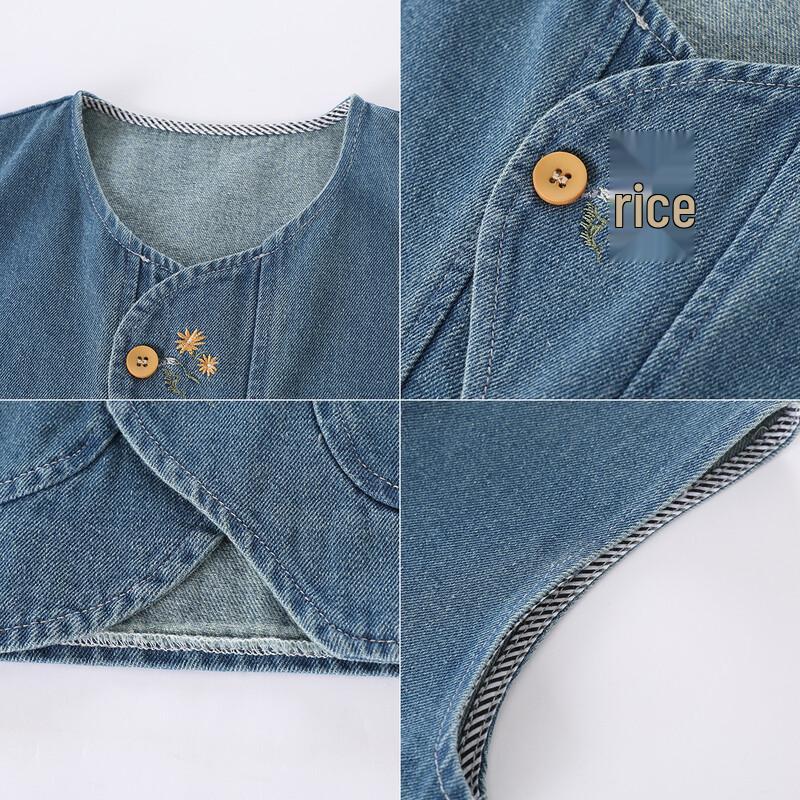 Montagut Girls' Japanese Forest Style Denim Vest Two-Piece Set