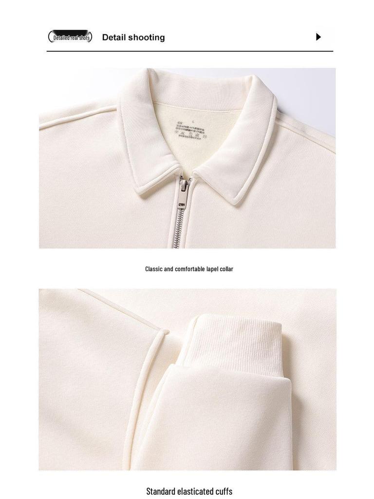 Men's Trendy Japanese Retro Silver Fox Velvet Hoodie - Heavyweight, Solid Color, Zipper Lapel Jacket for Autumn Winter