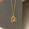 New Chinese-Style Brushed Gourd Flower Blooming Necklace Pendant Light Luxury Temperament Diamond-Set Fulu Earrings Earrings Jewelry Set Women