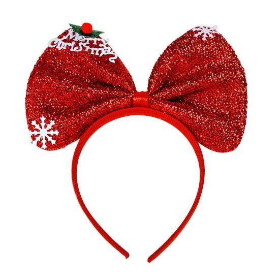 

Рождественский бант-повязка на голову для детей и взрослых, костюм для косплея, украшение для вечеринки, красный, зеленый, с блестками