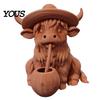 3D Printed Cow Sculpture Rustic Highland Ornament, Terracotta Color Statue, Modern Home Accessory Cute Figurine for Desk Shelf Farmhouse