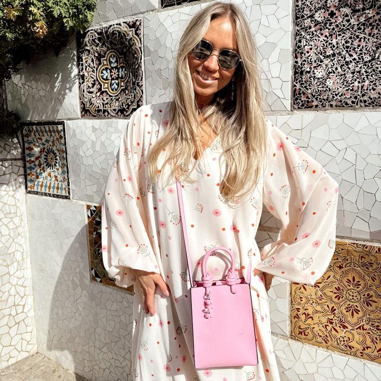 Женское летнее этническое принтованное платье с длинными рукавами и высокой талией — фото 9