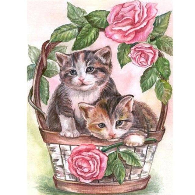 Pictură cu diamant DIY, animale, pătrat complet/rotund, broderie cu diamant, strasuri de pisică, mozaic cu diamant, peisaj de flori, decor acasă