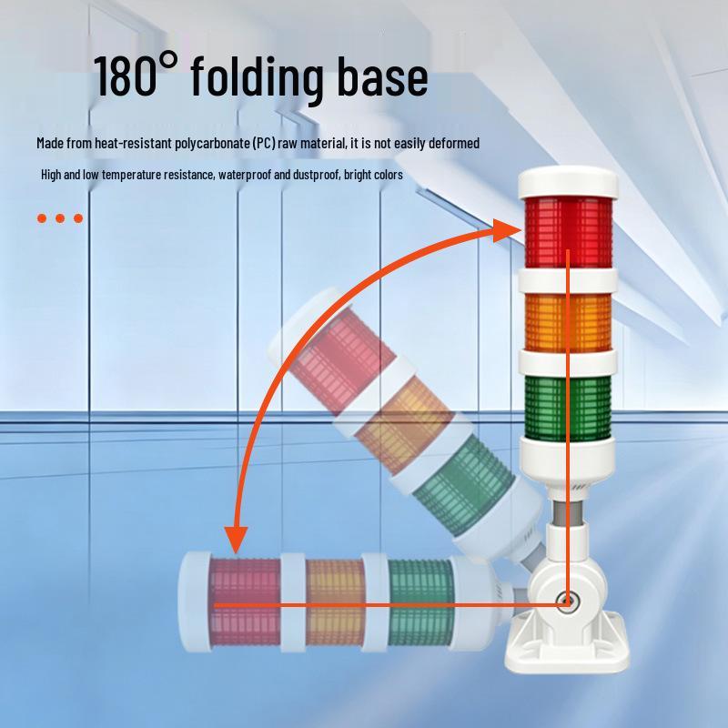 Three-Color LED Alarm Indicator Light with Buzzer, 24V Multi-Layer Audible & Visual Machine Tool Alarm