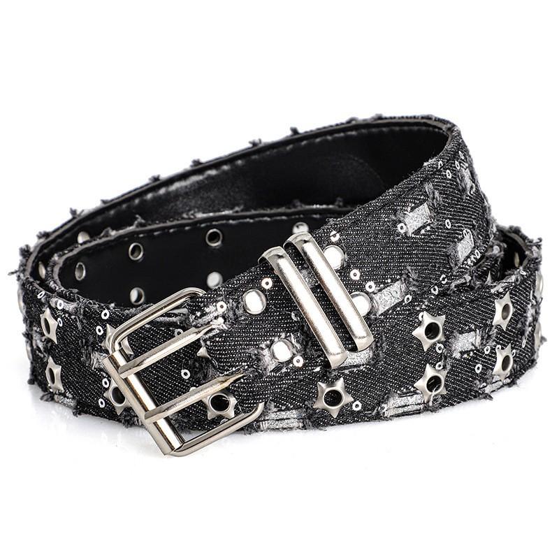 European and American hollow-out punk casual women's belt, fashionable star-shaped air-eye decoration, cloth art denim waistband