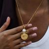 Yori Exquisite Imitation Pearl Portrait Coin Pendant Necklace Minimalist Tarnish Free for Women Stylish Trend Jewelry