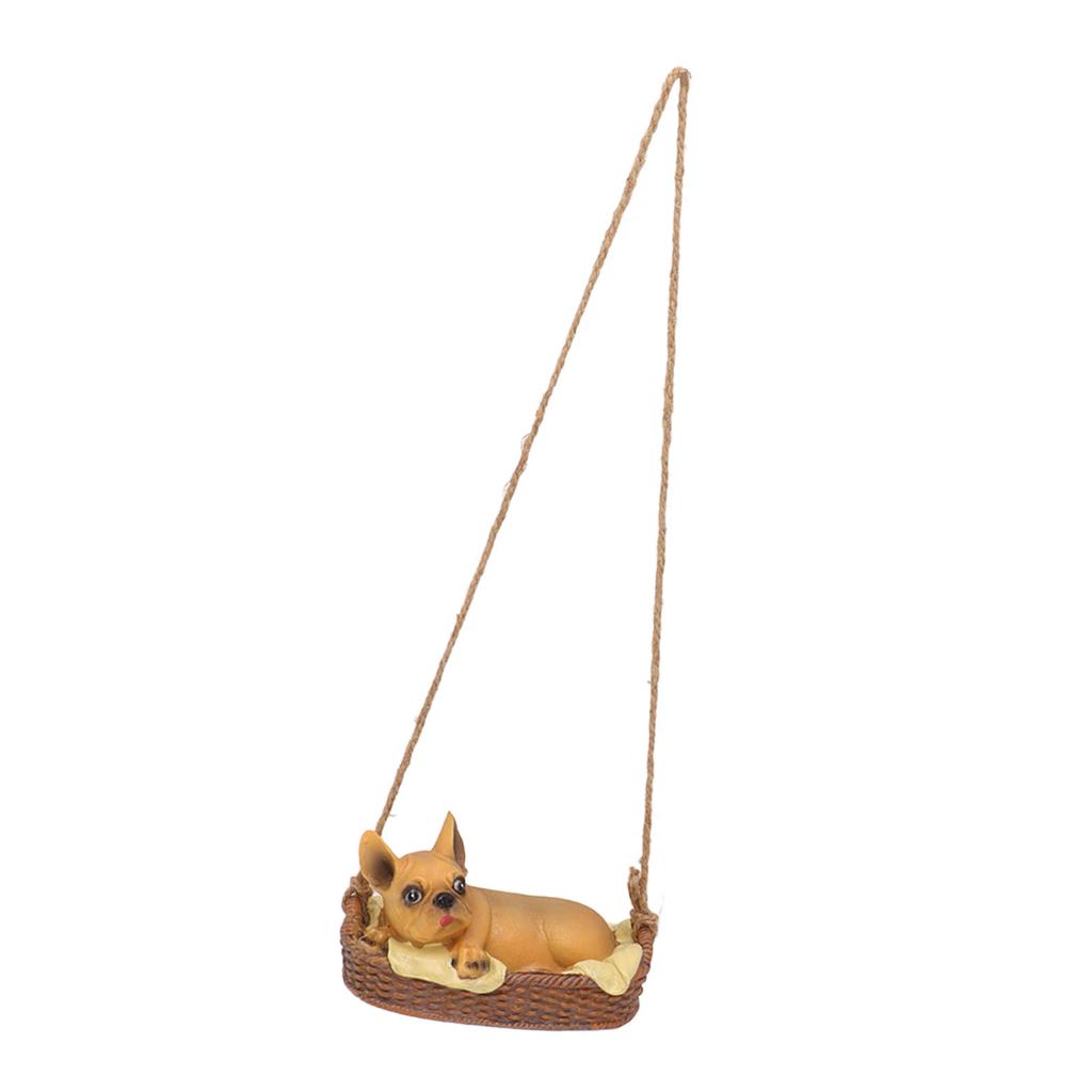 Garden Dog Statue Outdoor Resin Swing Ornament Hanging Decoration Home Bulldog Animal Gift Yello  Brown
