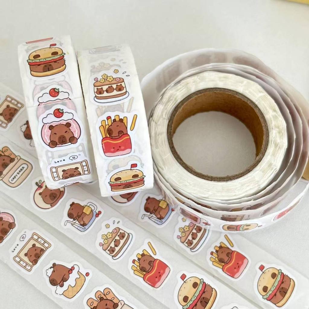 1 Roll Capybara Stickers Roll - Waterproof  Animal & Food Decals for Laptop, Water Bottle, Phone